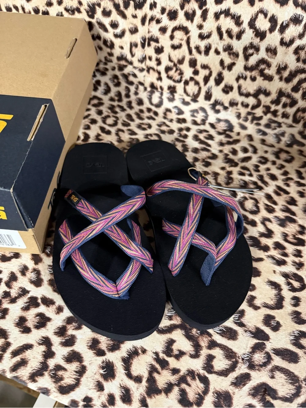 Teva Sandals - Black Footbed with Pink and Blue Straps size 2